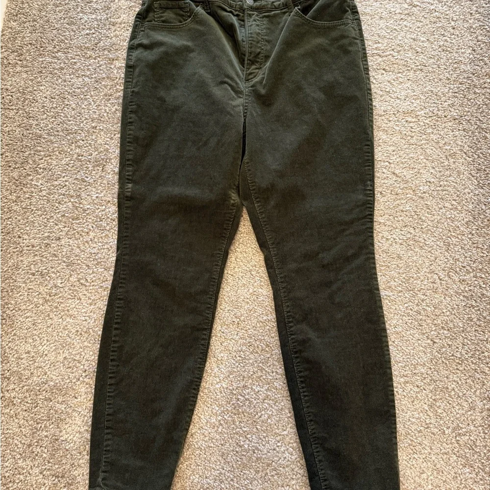 Loft Olive Green Corduroy Skinny Pants Size 12 - Picture 2 of 7